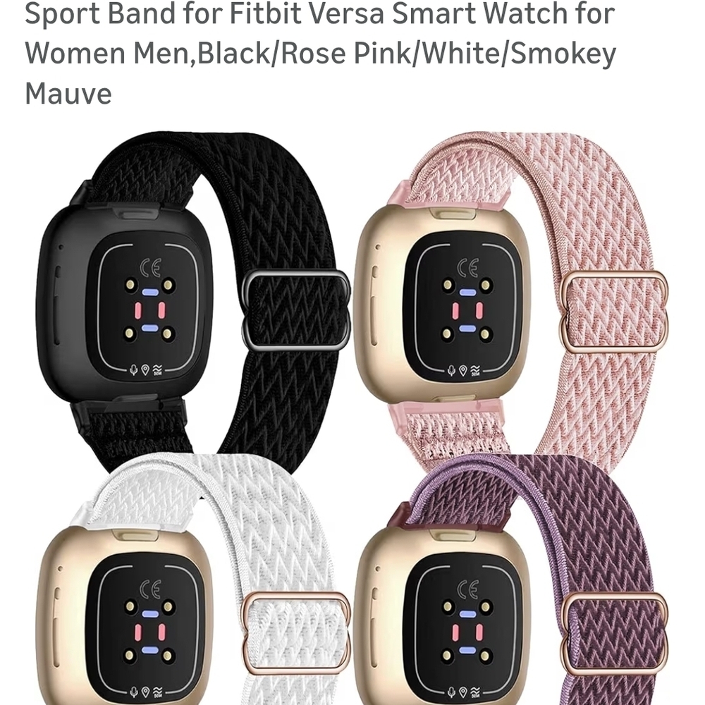 Fitbit Versa 3 Sport Band Set - Black, Rose Pink, White, Smokey Mauve